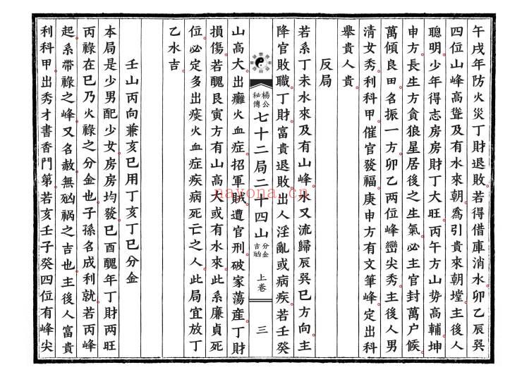 《杨公风水秘传七十二局二十四山分金吉凶》上下2卷.PDF电子版