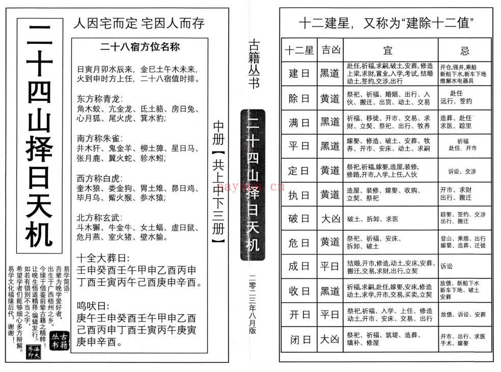 择日秘本《二十四山择日天机》上中下3册.PDF电子版