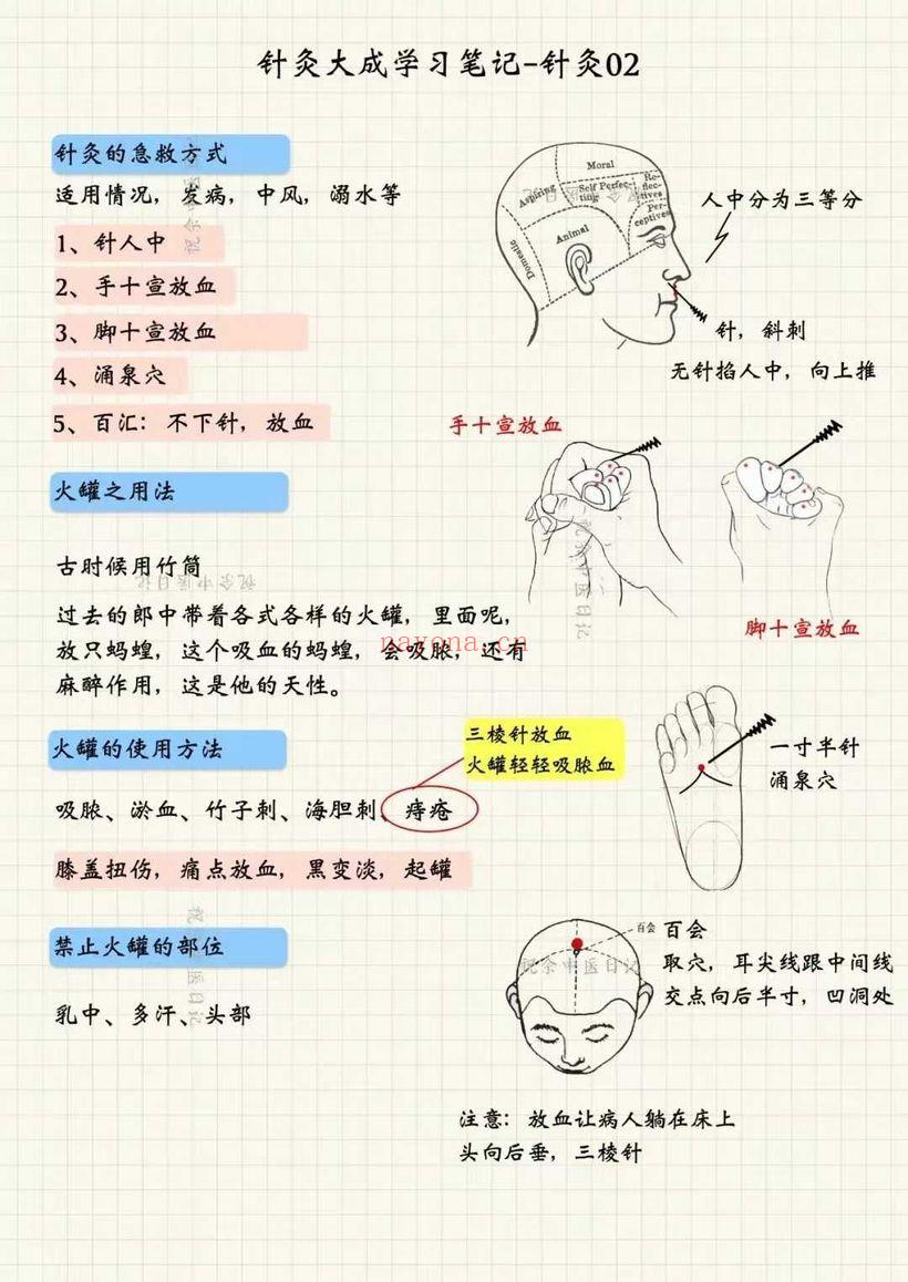 祝余《针灸大成图文笔记》(根据倪海厦老师视频整理)68页 彩色PDF电子版