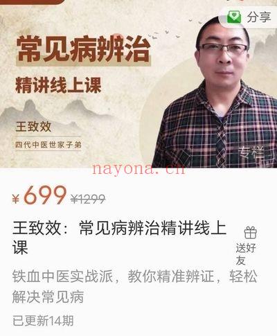 王致效《常见病辨治精讲》线上音频课14集