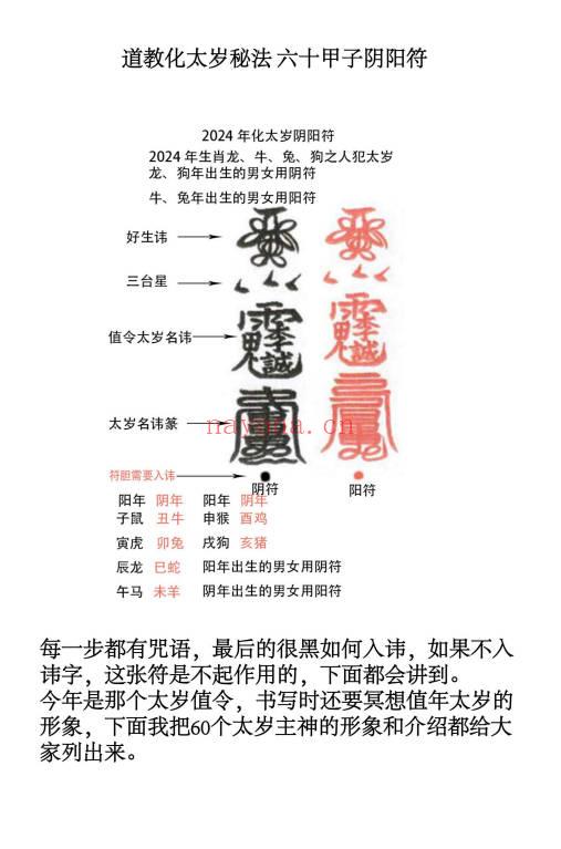 道教化太岁秘法六十甲子阴阳符64页PDF 化太岁符|