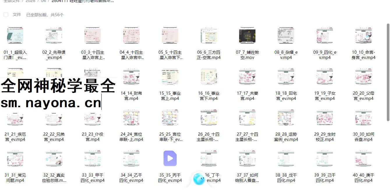 2604111 旺旺屋竹竹老师紫微斗数收徒班完整版 56集视频Y_国学术教程 学术资源网