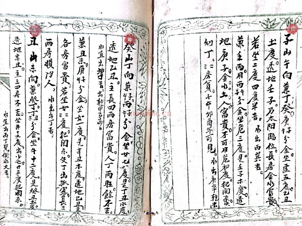 三僚风水古籍《详选廿四山三盘一线分金不传秘诀山书》唐代国师曾天球 113页双页版（有破损） 国学古籍 第3张