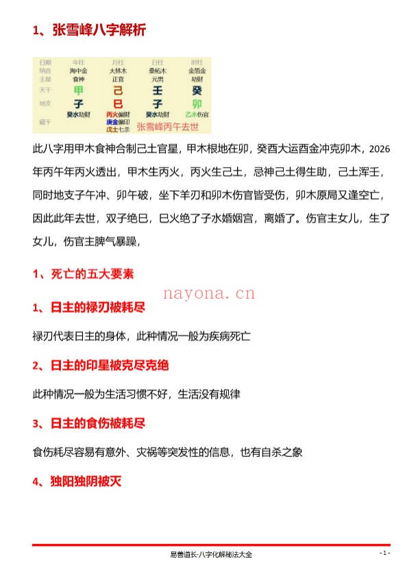 夏光明第119期张雪峰八字看生死寿夭视频+课件