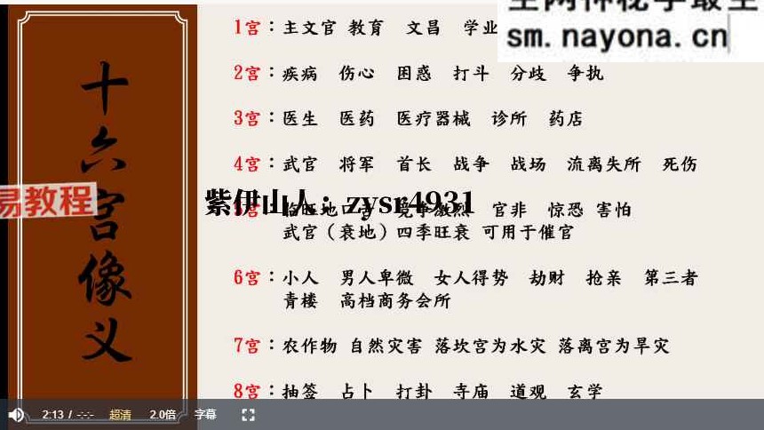 紫伊山人 奇门遁甲十六宫一集视频 百度云免费下载!