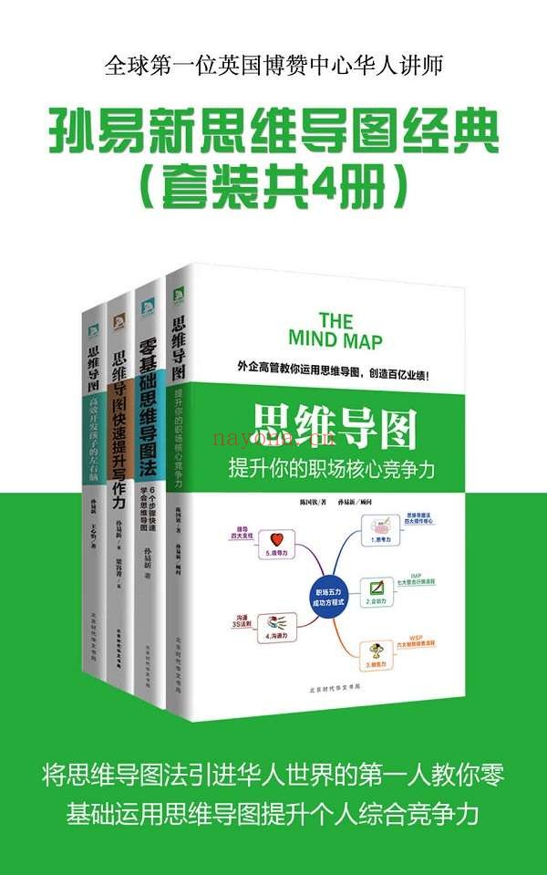 《孙易新思维导图经典系列（套装共4册）：提升你的职场核心竞争力_零基础思维导图法_快速提升写作力_高效开发孩子的左右脑》封面图片