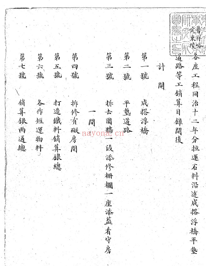 桥梁搭建制作古籍 普祥峪定东陵拉运石料成撘浮桥等工销算不分卷.清同治抄本pdf