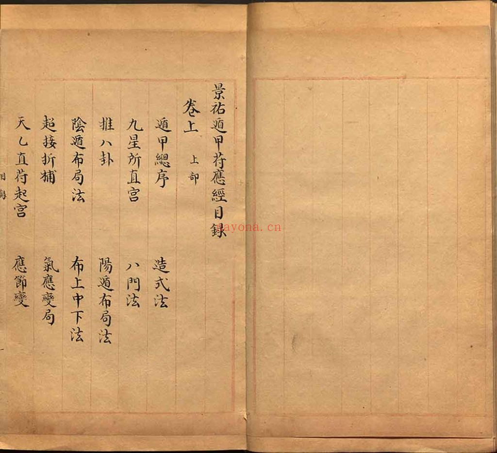 景祐遁甲符应经PDF.上部三卷.下部三卷.宋.杨维德等撰.明末朱丝栏钞本PDF
