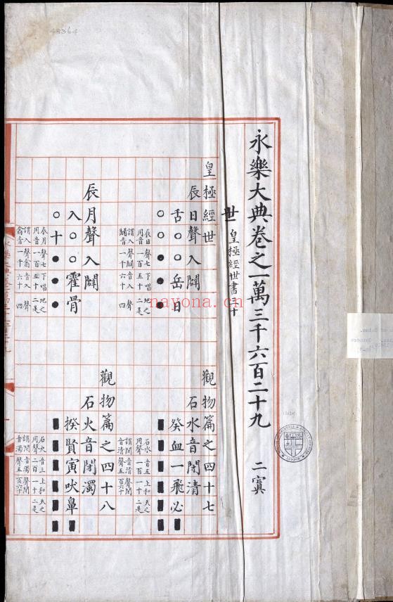 永乐大典.卷13629.世字.明嘉靖隆庆间内府重写本.《皇极经世》