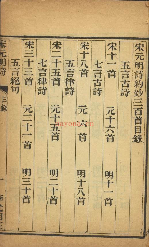 宋元明诗约钞三百首.附录摘句.清.朱梓.冷昌言编辑