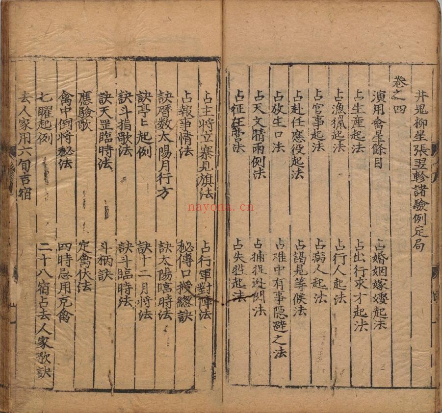新刊禽遁大全.4卷.附补全.演禽.明池本理着.明弘治09年进贤书舍刊本