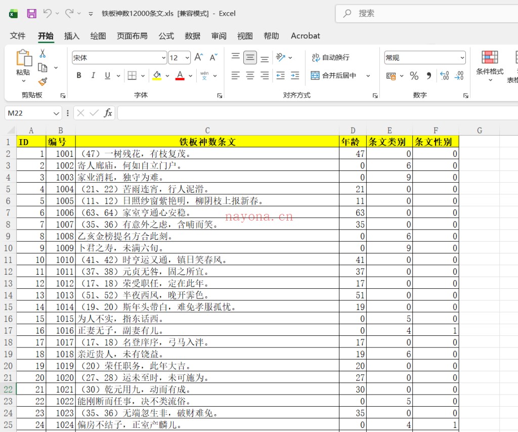 铁板神数12000条文.xls