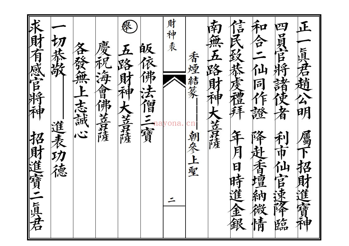 佛门财神表