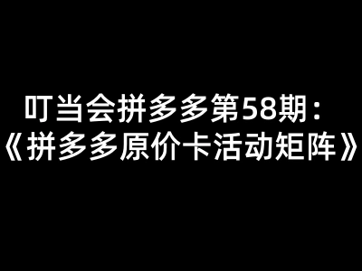叮当会拼多多第58期:拼多多原价卡活动矩阵-叮当会教程2026打包下载