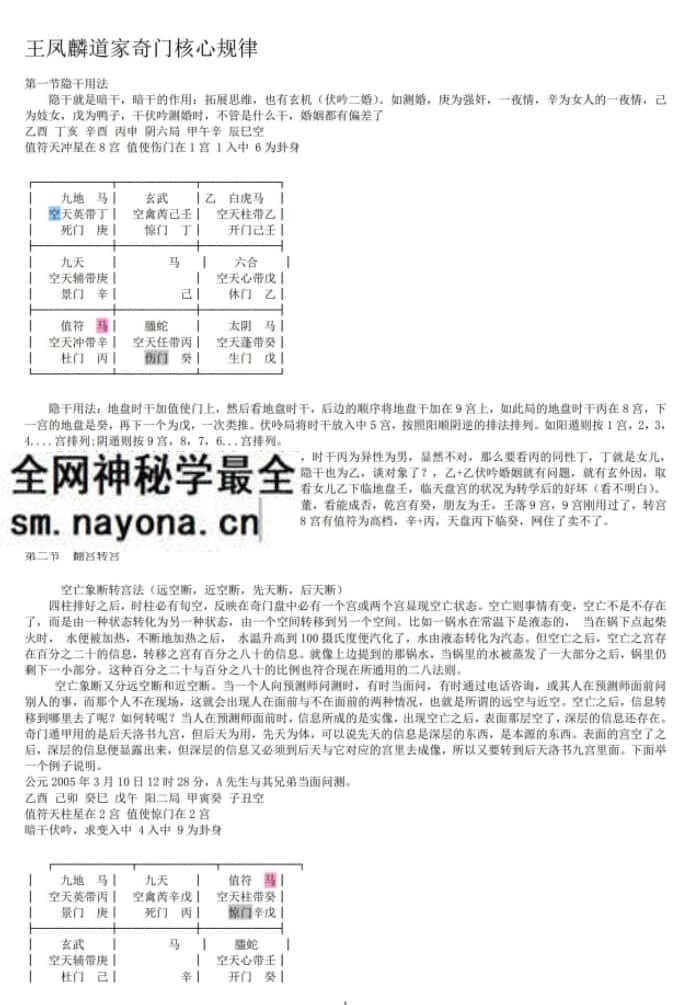 王凤麟道家奇门核心规律