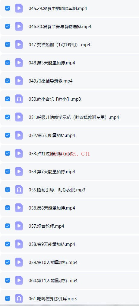 胡耀中辟谷线上一对一私教辅导61节音频视频