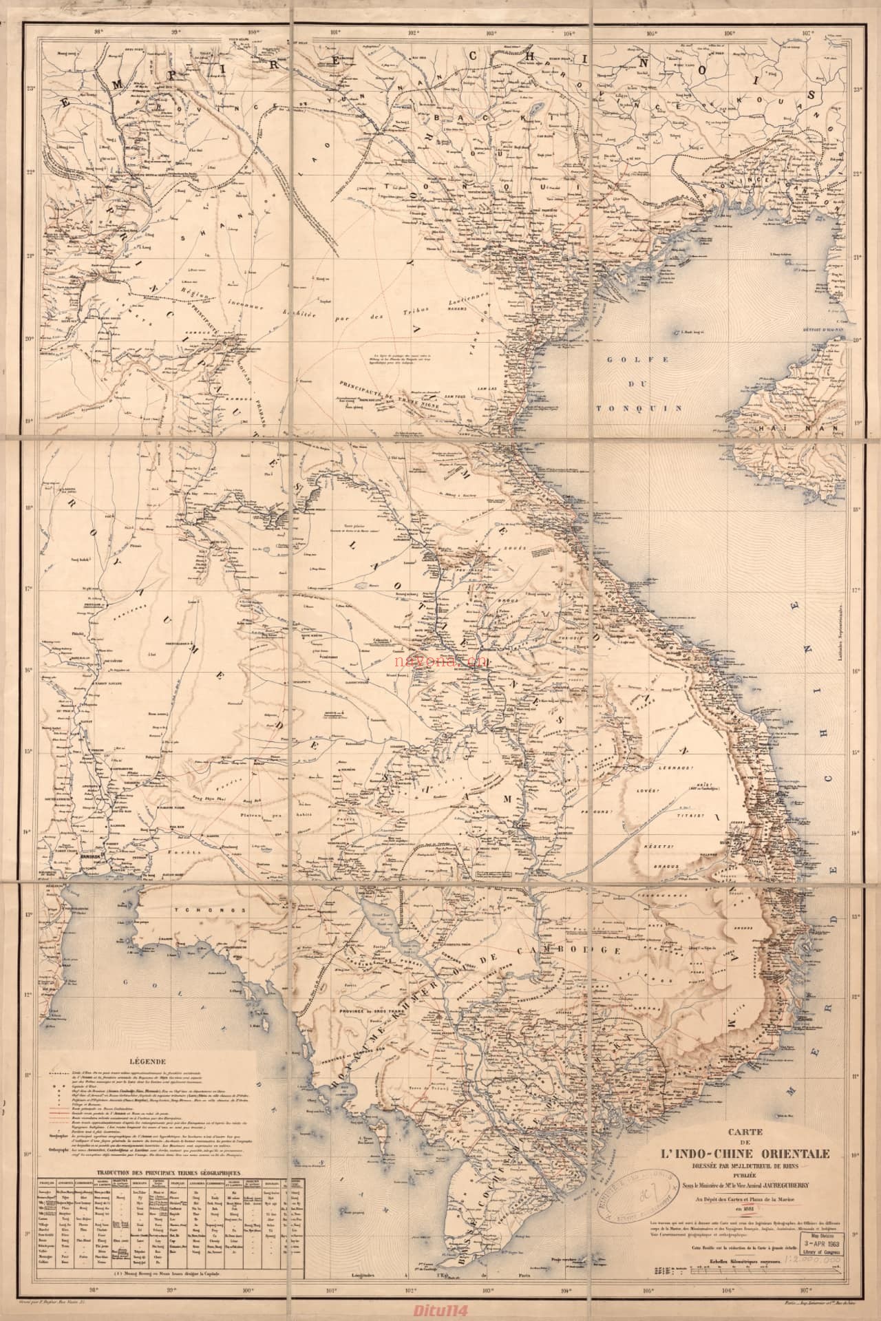 1881年法国绘制的中南半岛老地图