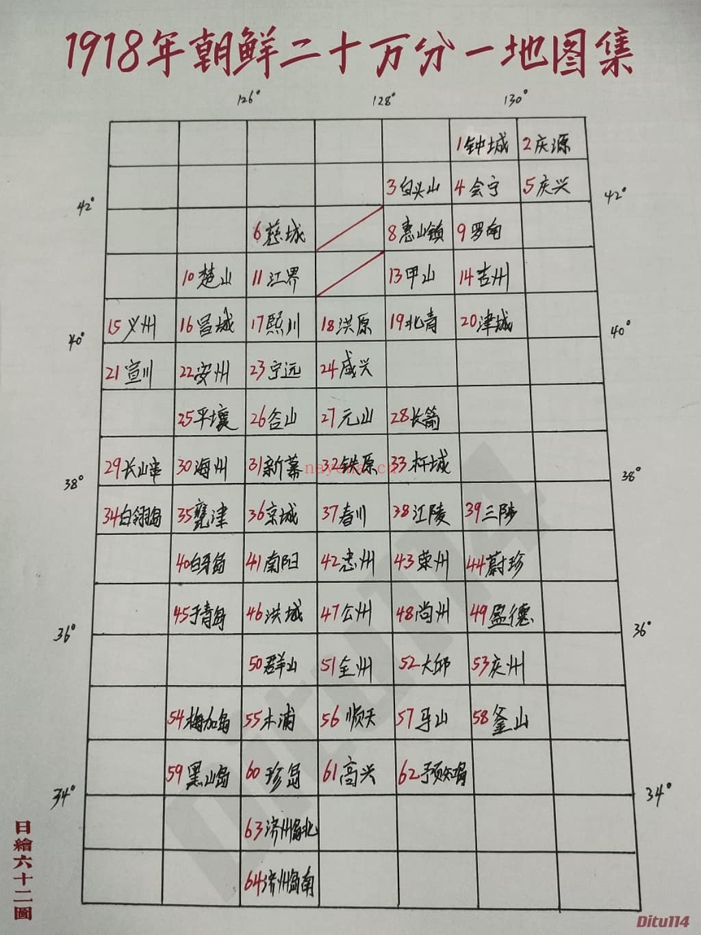 1918年朝鲜二十万分一地图集(63图)