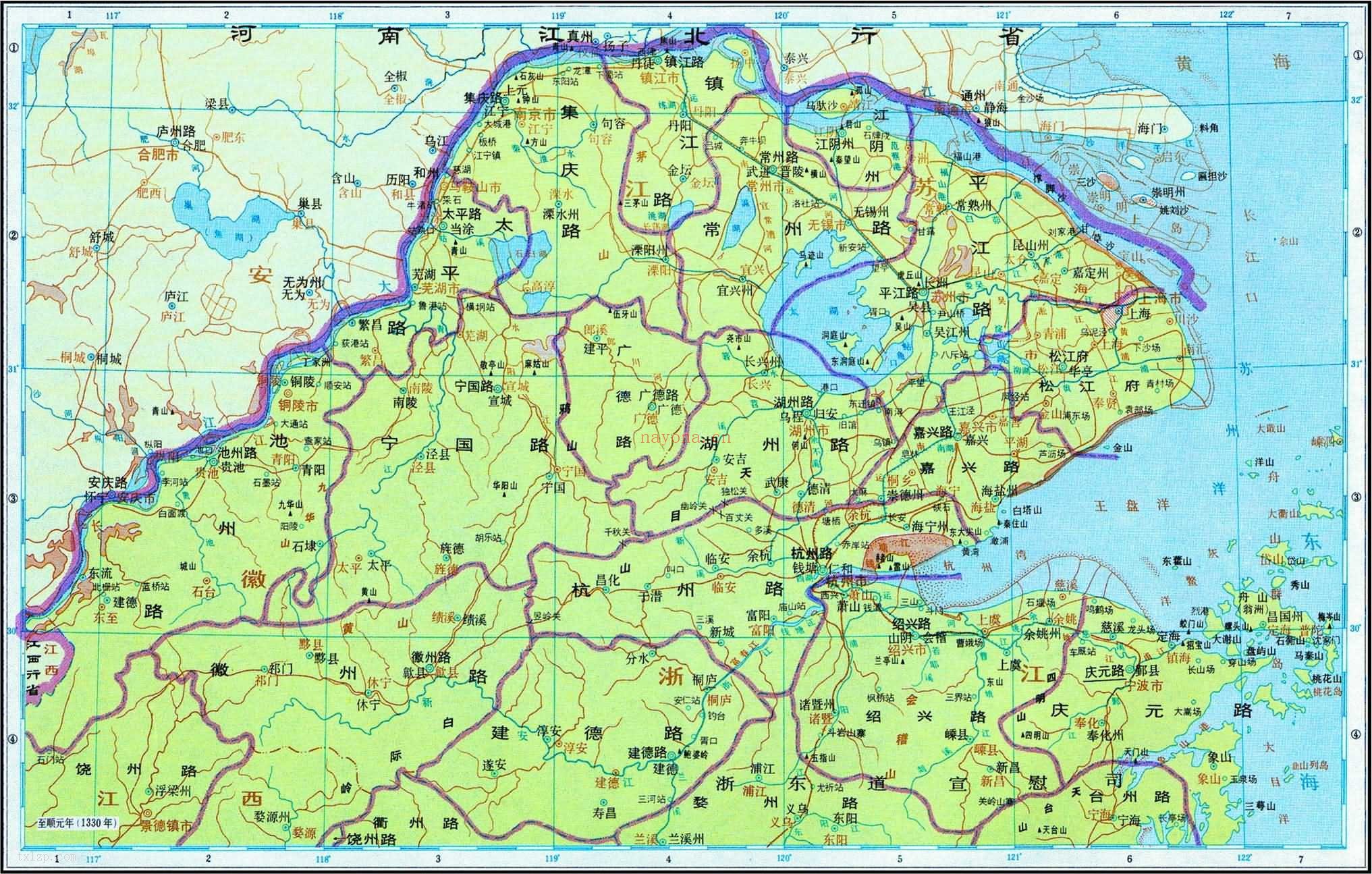 元代 江浙行省北部地图