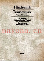 HINDEMITH TRAUERMUSIK MUSIC OF MOURNING FUR BRATSCHE UND STREICHORCHESTER KLAVIERAUSZUG