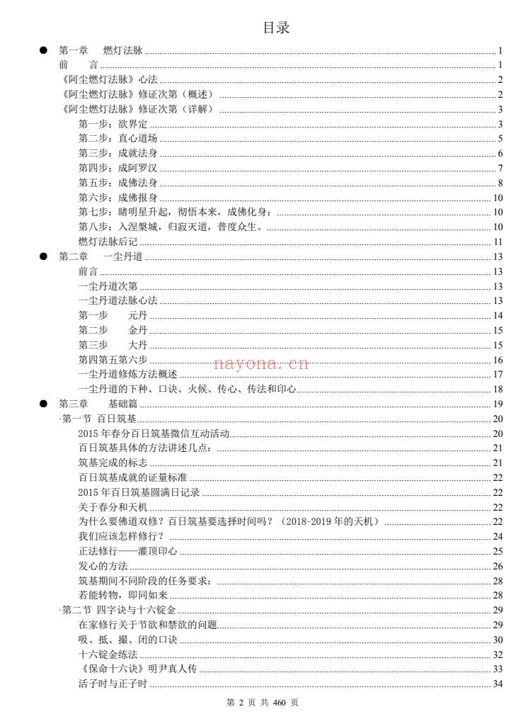 一尘丹道燃灯法脉460页PDF 丹道功法