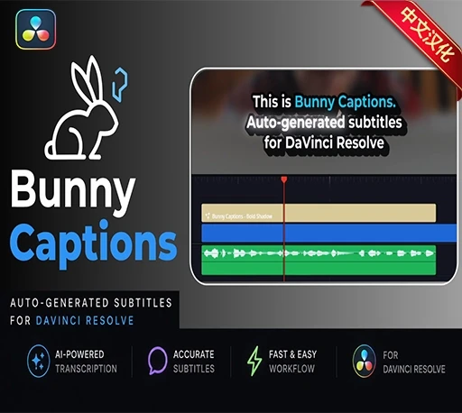 中文汉化-达芬奇自动字幕生成编辑插件 Bunny Captions – Bold Shadow|星聚资源网