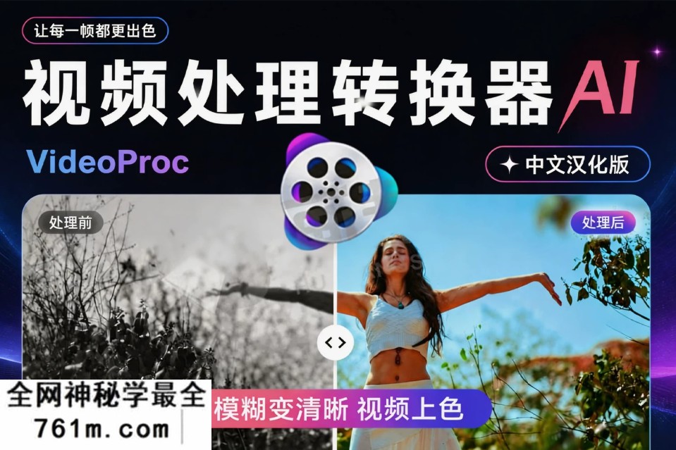 视频AI处理转换器 VideoProc Converter AI v8.11 中文汉化 win/mac 视频模糊变清晰 视频上色等一站式处理