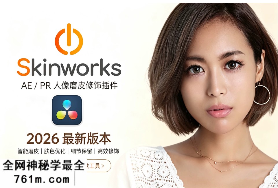 【达芬奇插件】智能人像磨皮祛斑美颜皮肤光泽美白修饰插件 Digital Bigmo – Skinworks 2026.1.1 Win/Mac汉化版