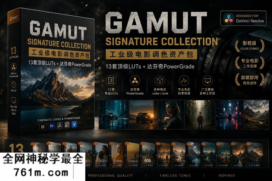工业级电影调色资产包 (13套顶级LUTs + 达芬奇PowerGrade) GAMUT – Signature Collection LUTS + PowerGrade