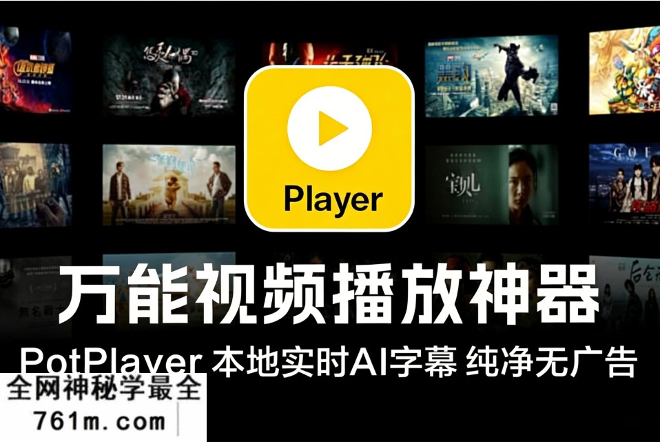 最好的观影神器 PotPlayer 视频播放器本地实时AI字幕！v1.7.22980 8K超清+语音转字幕 纯净无广告！