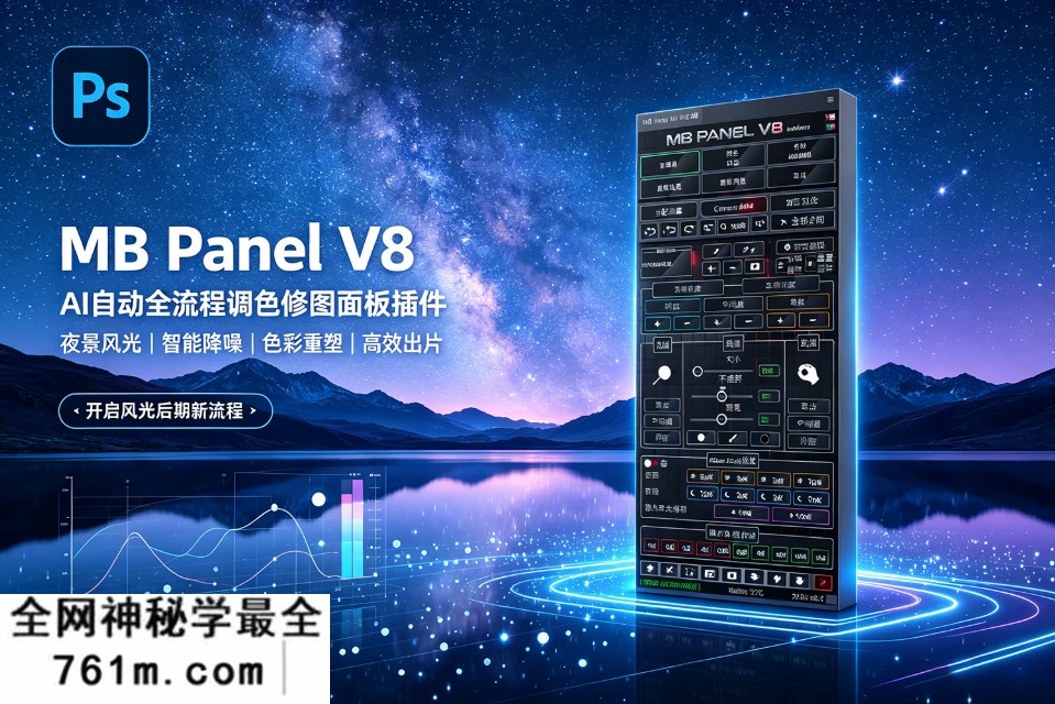 【PS插件】摄影后期AI自动全流程调色修图面板插件 MB Panel V8 – Plug-in per Photoshop 汉化版 +使用教程