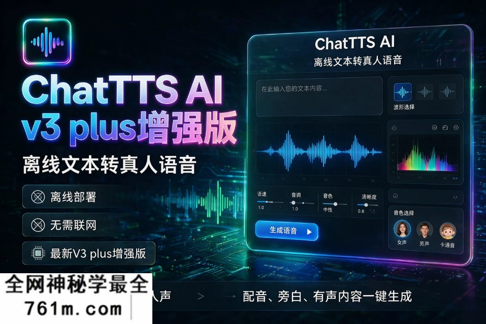 ChatTTS AI v3.0 plus增强版 文本转语音真人AI软件一键合成离线部署整合包Win+Mac