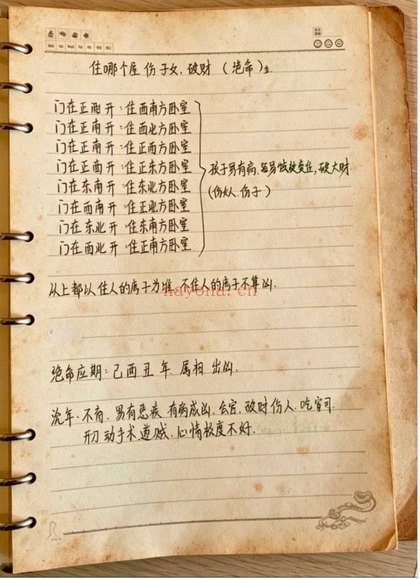 阴阳宅秘本手抄笔记43页PDF 阴阳宅风水