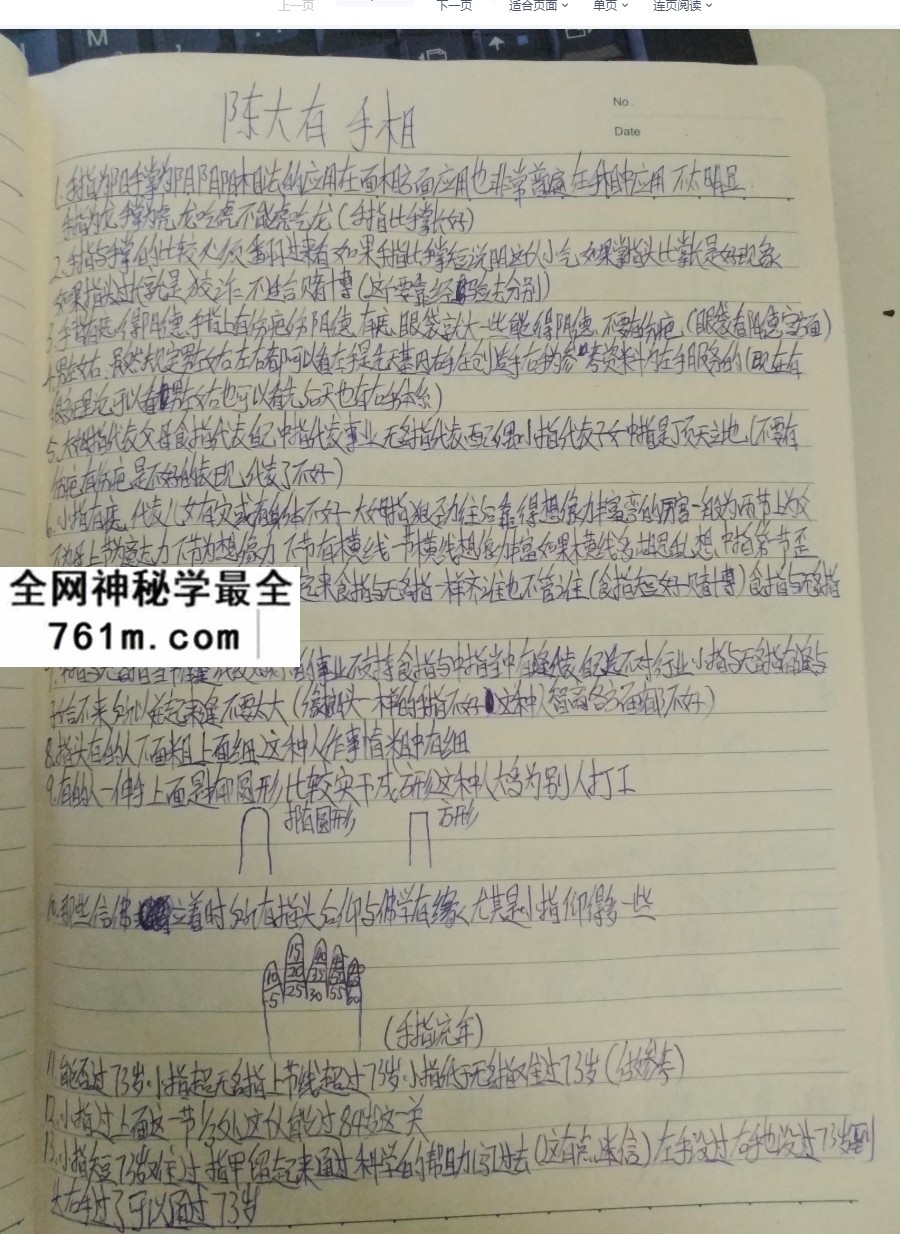 陈鼎龙之子陈大有手相手抄笔记32页 电子版