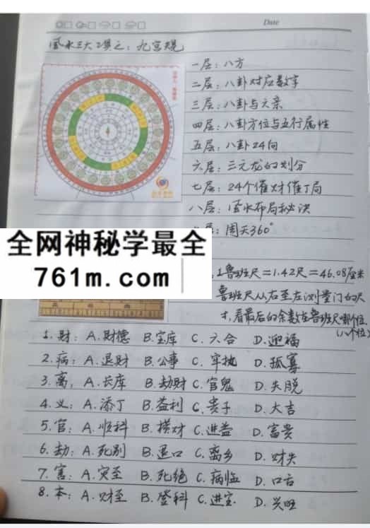风水布局八字择日寻龙点穴化解催吉催官催财等综合笔记138页手写版
