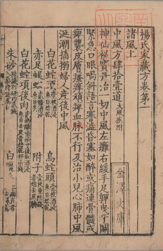 杨氏家藏方. 二十卷. 南宋. 杨倓. 辑. 南宋淳熙十二年跋刊本 1册 1.11G 爱古籍