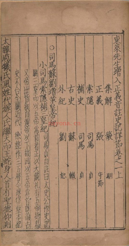 东莱先生增入正义音注史记详节. 二十卷. 首 1 卷. 宋. 吕祖谦. 撰. 宋末元初建阳刊本 761M 爱古籍