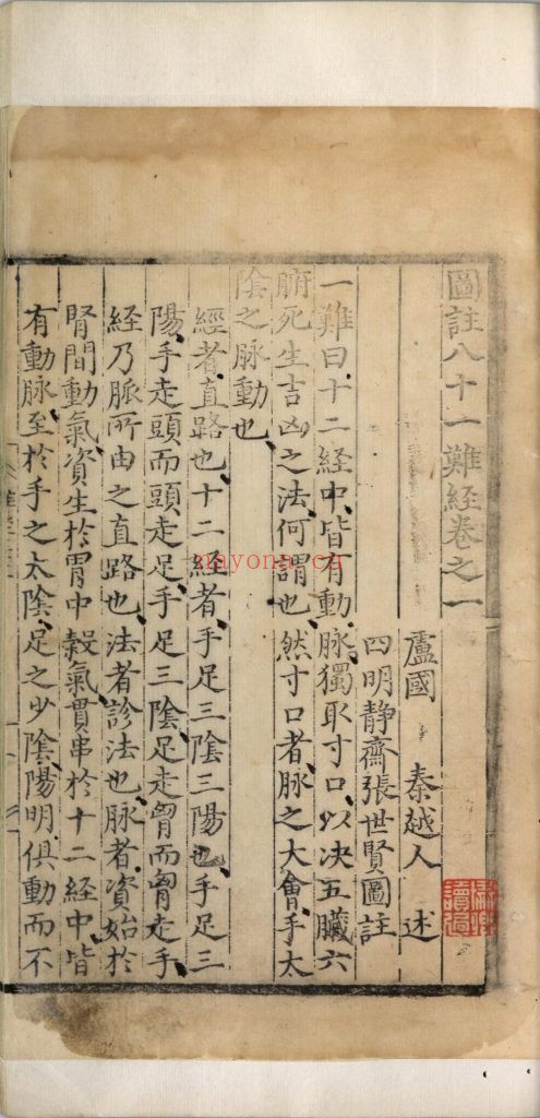 图注八十一难经. 八卷. 明. 张世贤撰 明正德五年扬州吕邦佑刊本(660M) 明嘉靖三十三年吴门沈氏碧梧亭刊本(408M )) 爱古籍