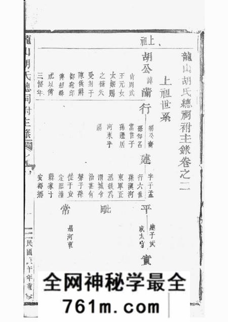 永康龙山胡氏总祠眀主录