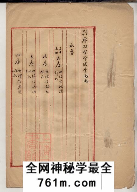 江苏南京金陵洞庭东山席氏右源公支移居金陵六代氏系表册不分卷