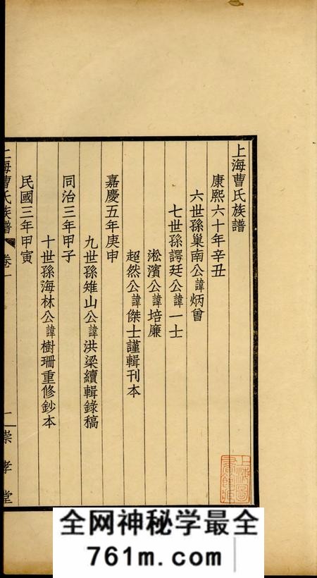 上海崇孝堂上海曹氏族谱四卷