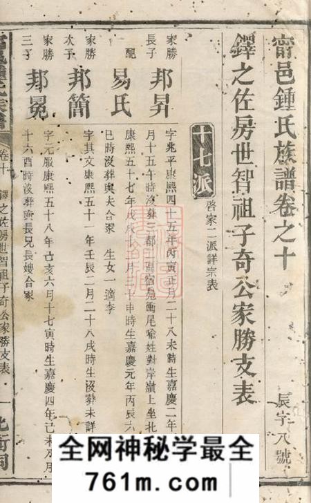 宁乡北冲堂宁邑钟邑族谱