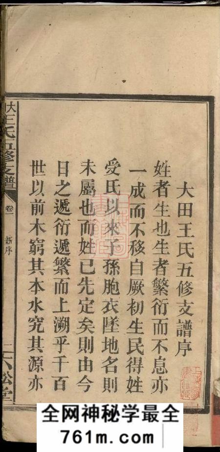 江西萍乡六松堂大田王氏五修支谱卷四卷