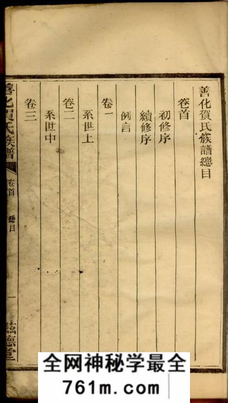善化滋德堂善化贺氏族谱八卷首一卷末一卷