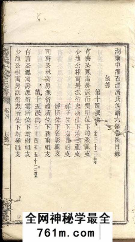 湖南湘潭大树堂湖南中湘石潭冯氏族谱