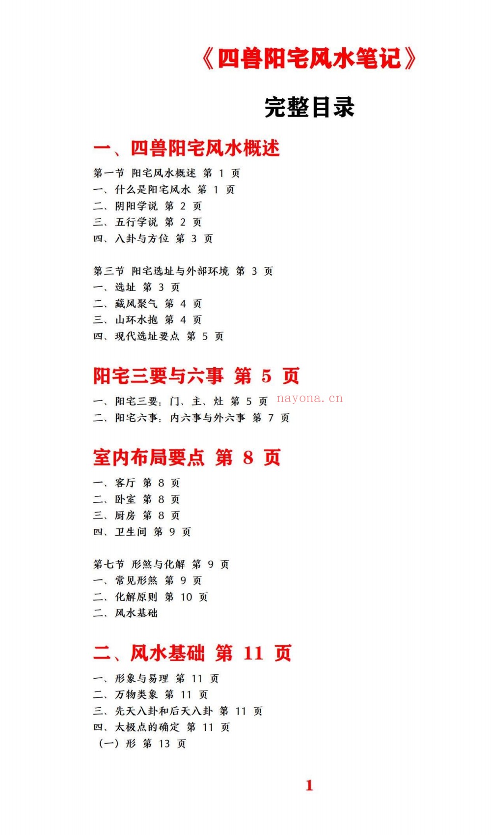 四兽阳宅风水弟子手抄笔记154页电子版 ：