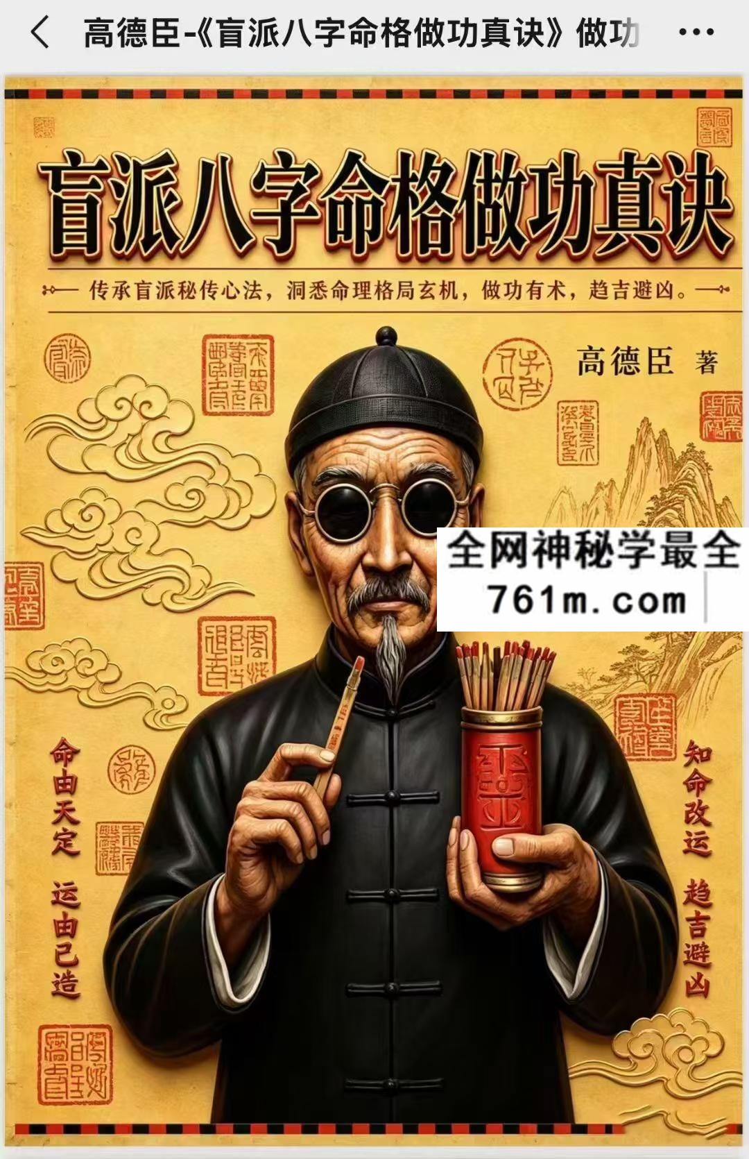 高德臣 盲派八字命格做功真诀 做功有术 趋吉避凶 传承盲派秘传心法348页pdf