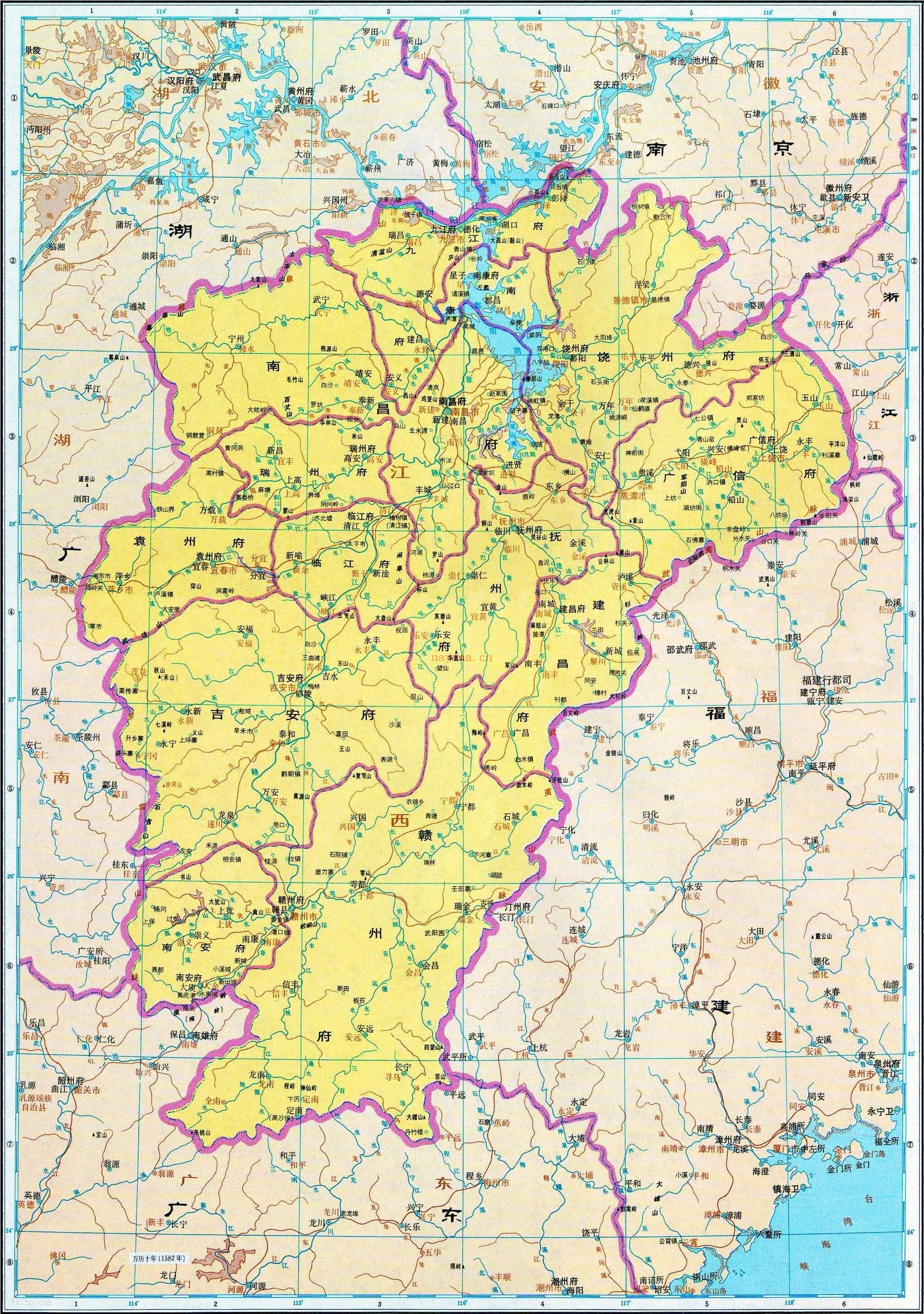 明朝 江西地图全图：历史地图与文史资料